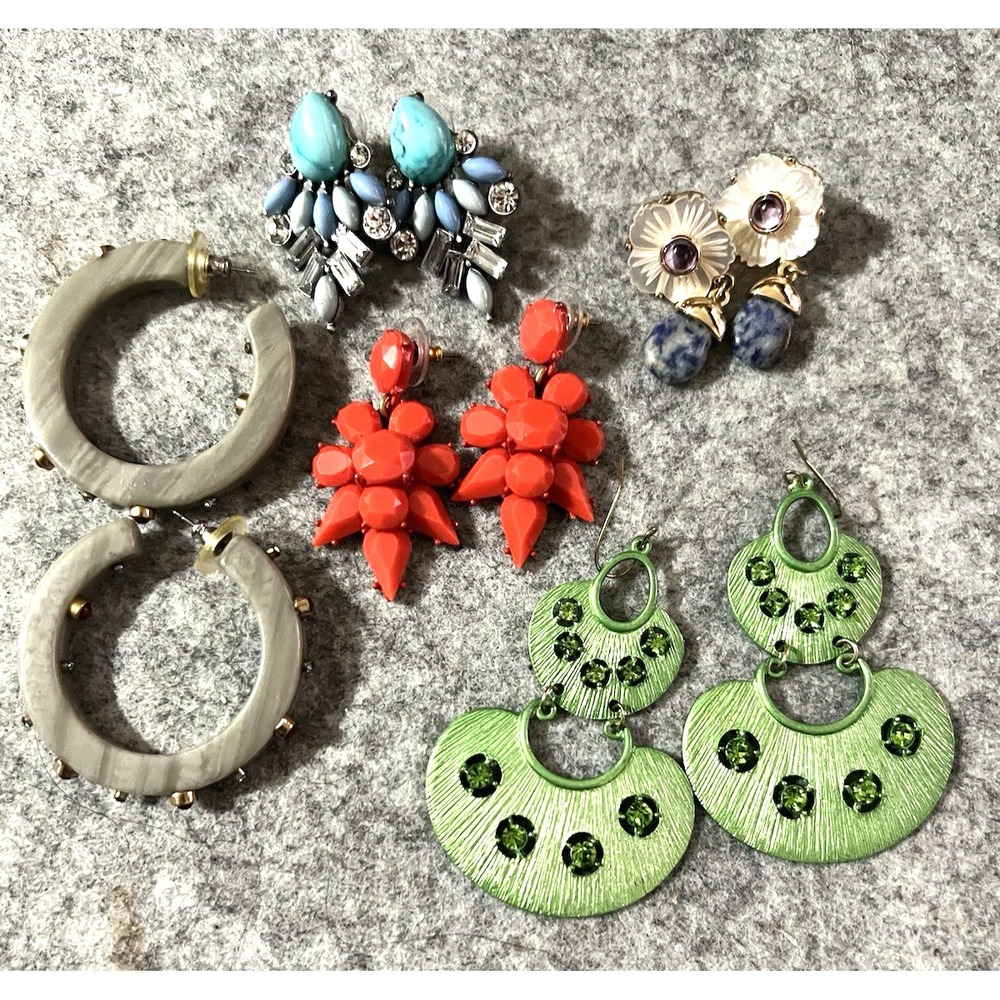 Lot of 5 pair Pierced Post Dangle Hoop Stud Earrings Fashion Costume Jewelry